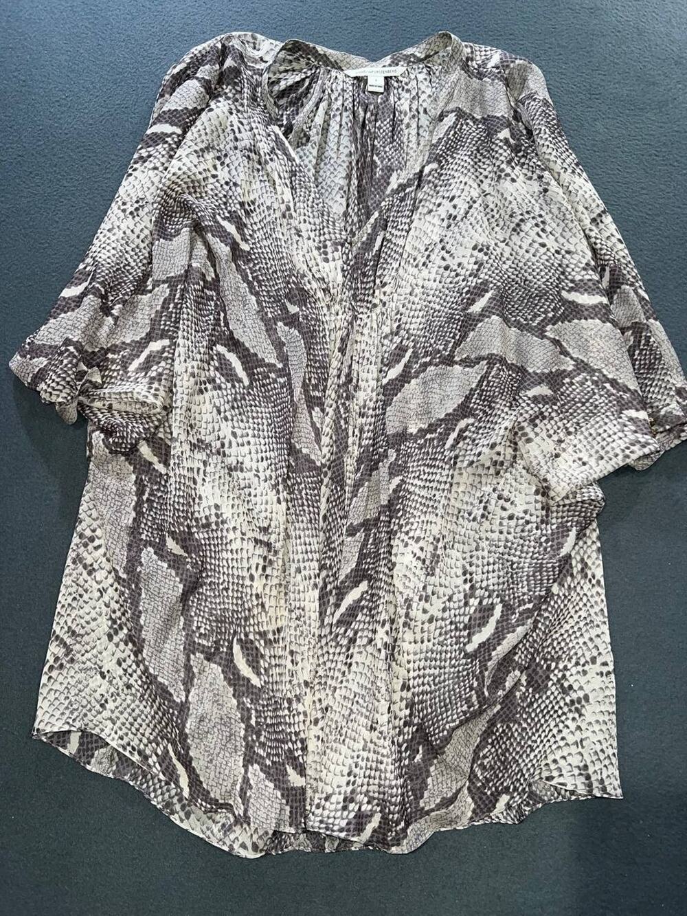 Diane von Furstenberg Fleurette Silk Chiffon Kaftan Dress Snakeskin Sz 4 A010241